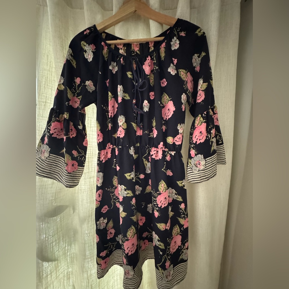 Le Lis Black Dress with Pink Floral Pattern
